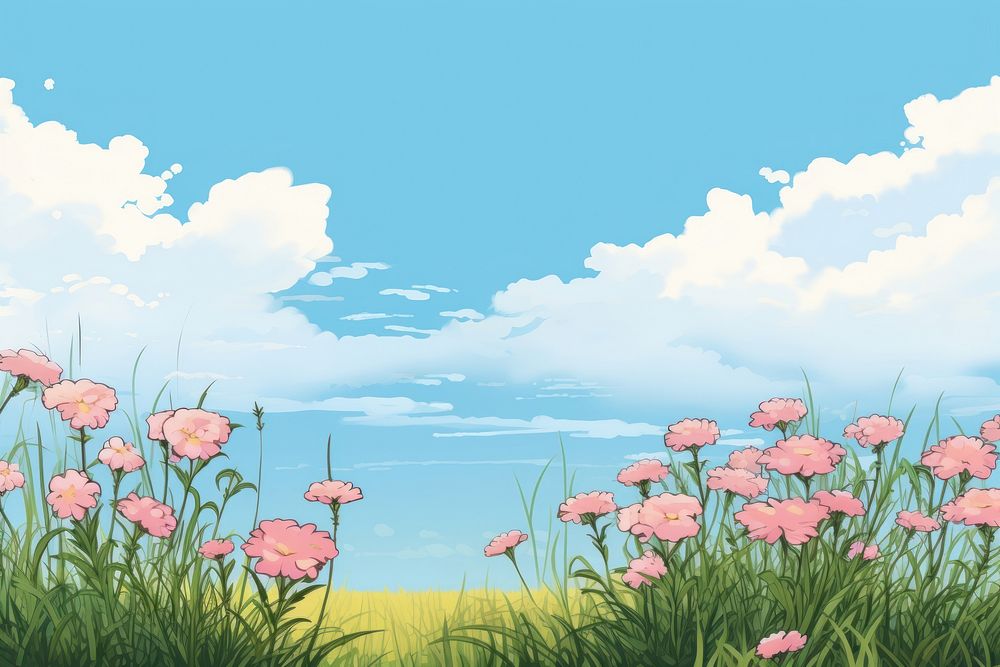 Illustration grass with flowers landscape backgrounds grassland outdoors.
