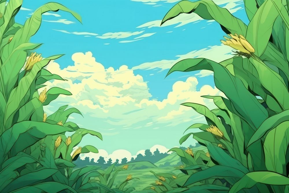 Illustration green banana leavesl landscape backgrounds vegetation outdoors.