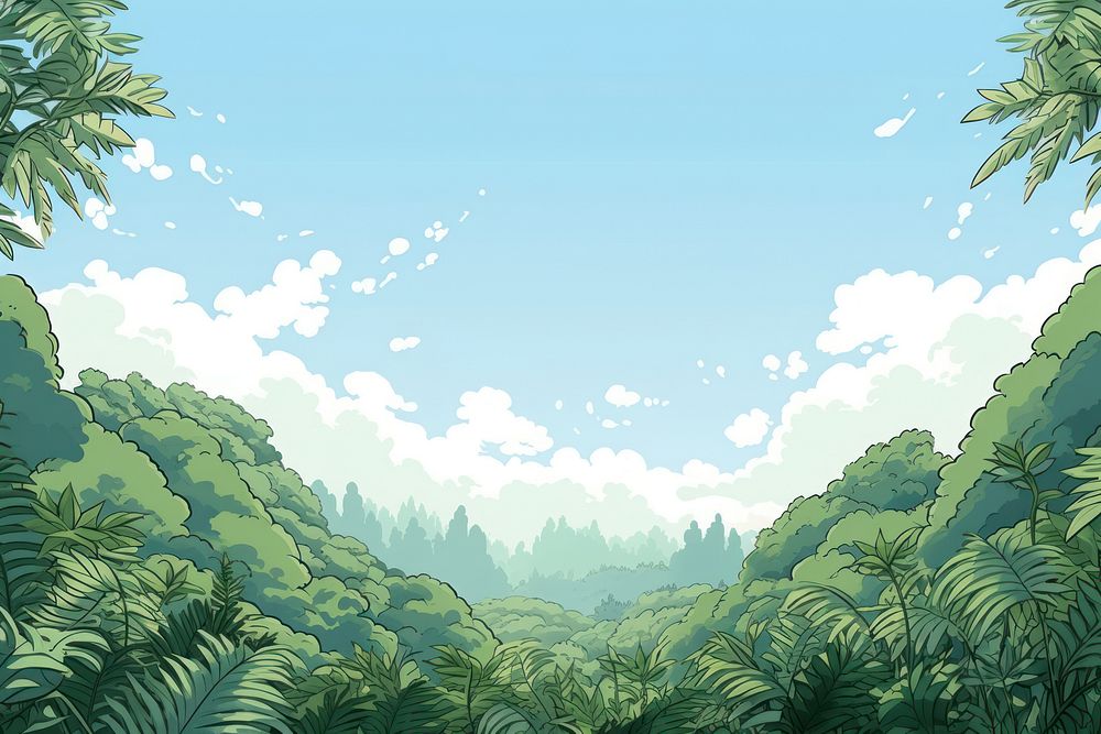 Illustration green ferns landscape backgrounds vegetation outdoors.