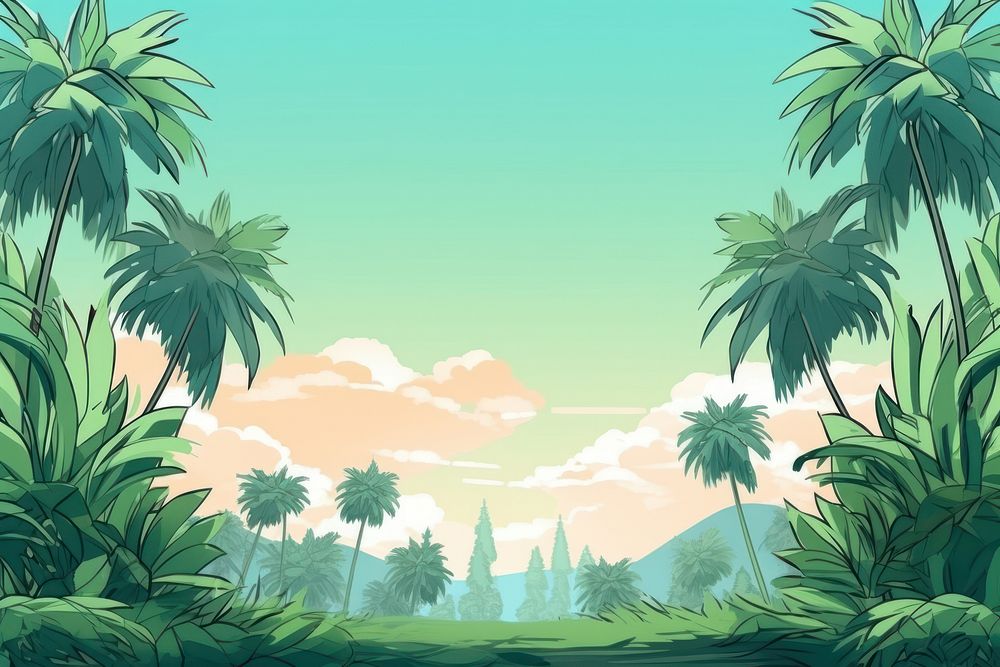 Illustration green palm trees landscape backgrounds vegetation outdoors.