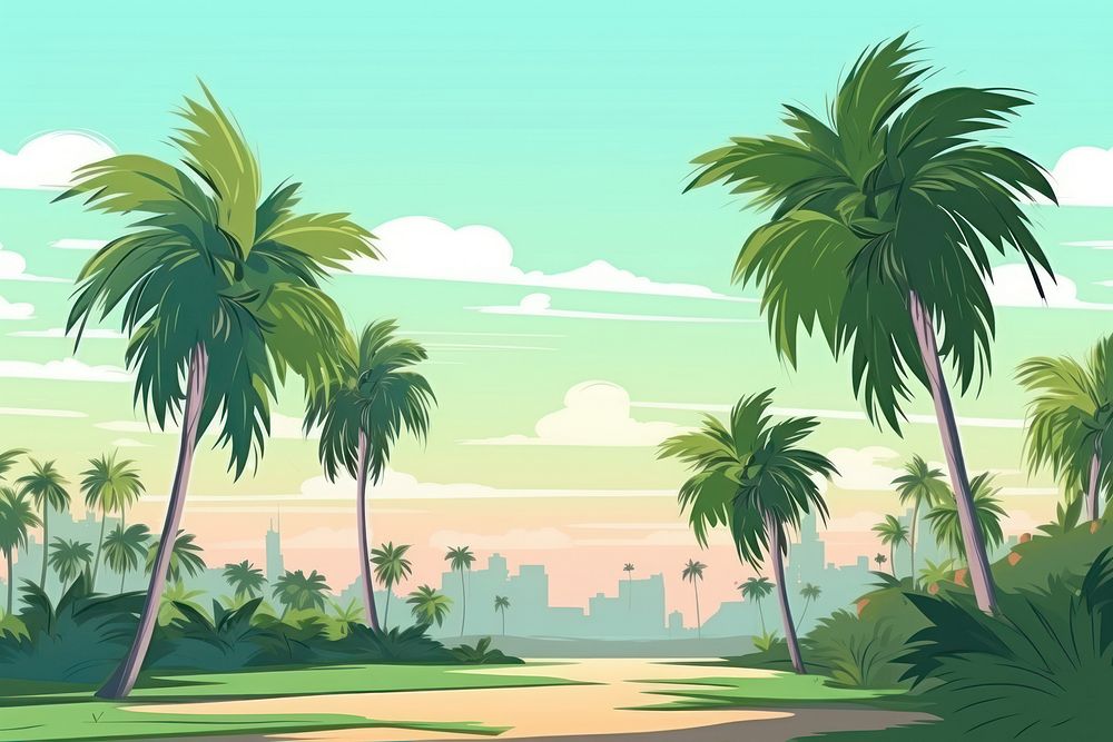 Illustration green palm trees landscape backgrounds outdoors nature.