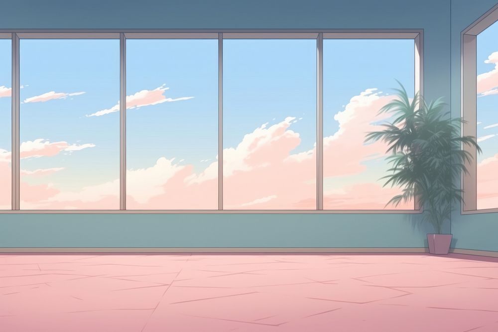 Illustration empty room landscape windowsill anime architecture.