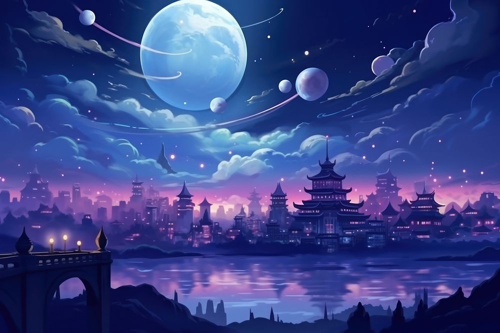 Night city astronomy landscape.