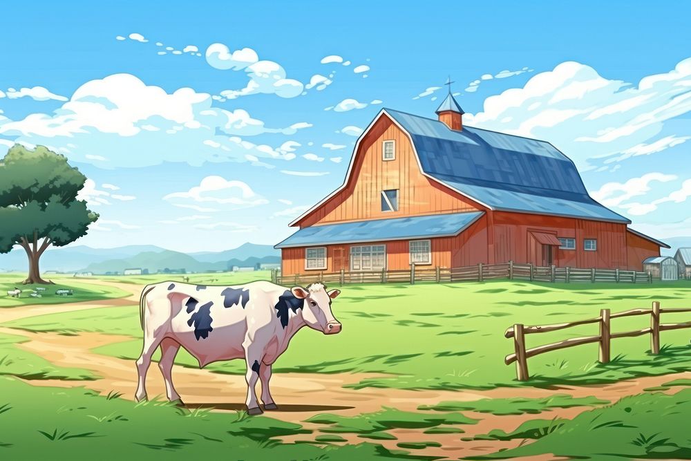 Illustration farm with animals landscape architecture livestock outdoors.