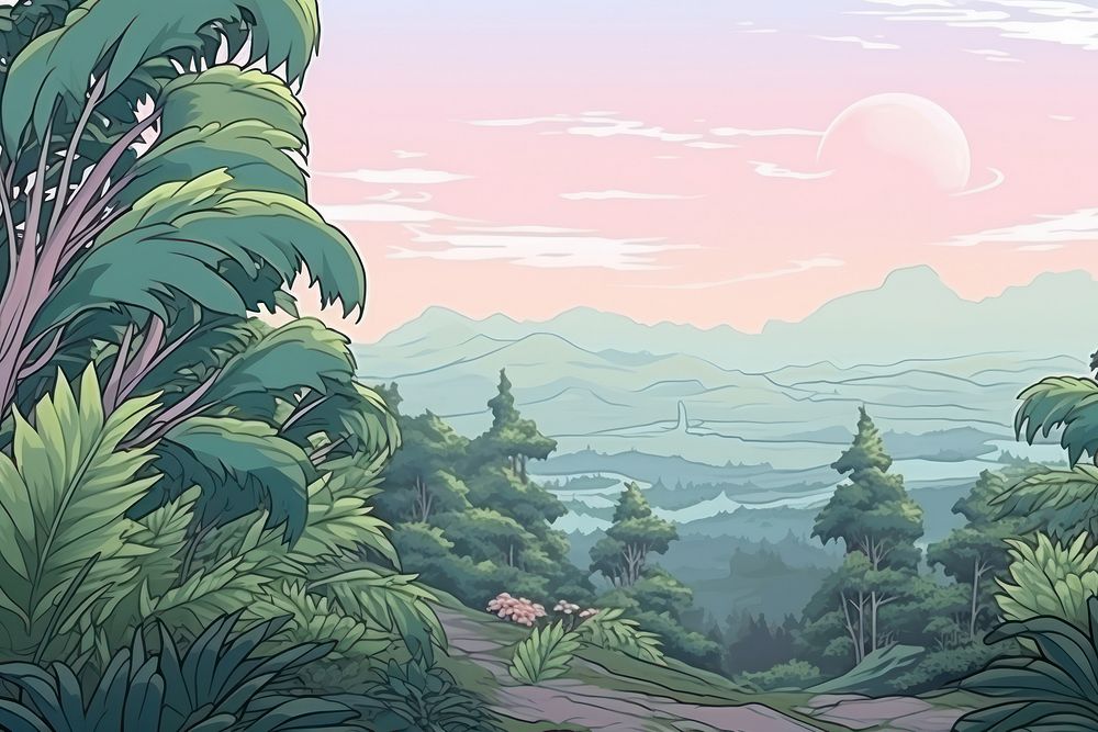 Illustration fern landscape backgrounds vegetation outdoors.