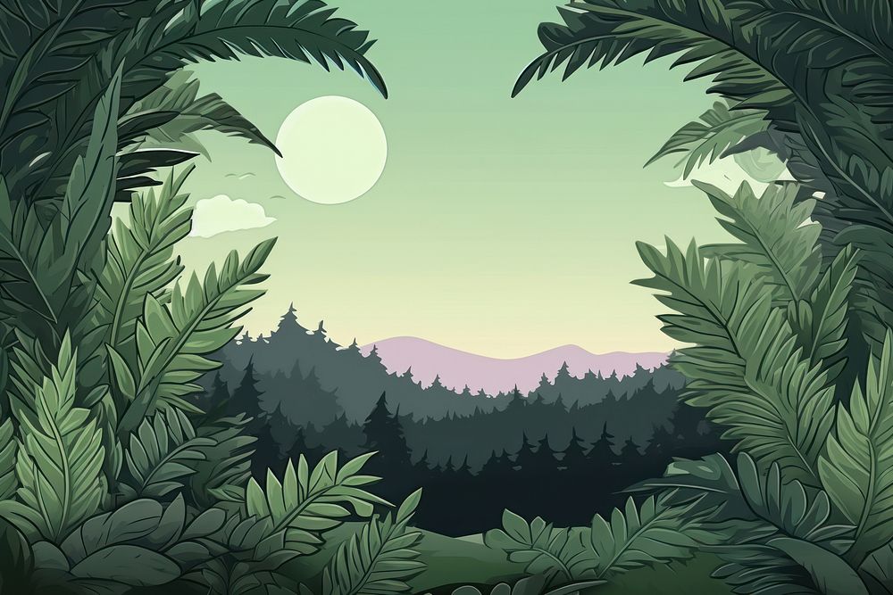 Illustration fern leaves landscape vegetation outdoors nature.