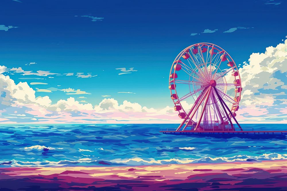 Ferris wheel on sea outdoors nature land.