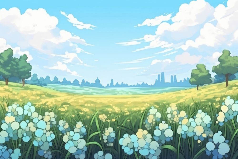 Illustration hydrangea field landscape backgrounds grassland outdoors.