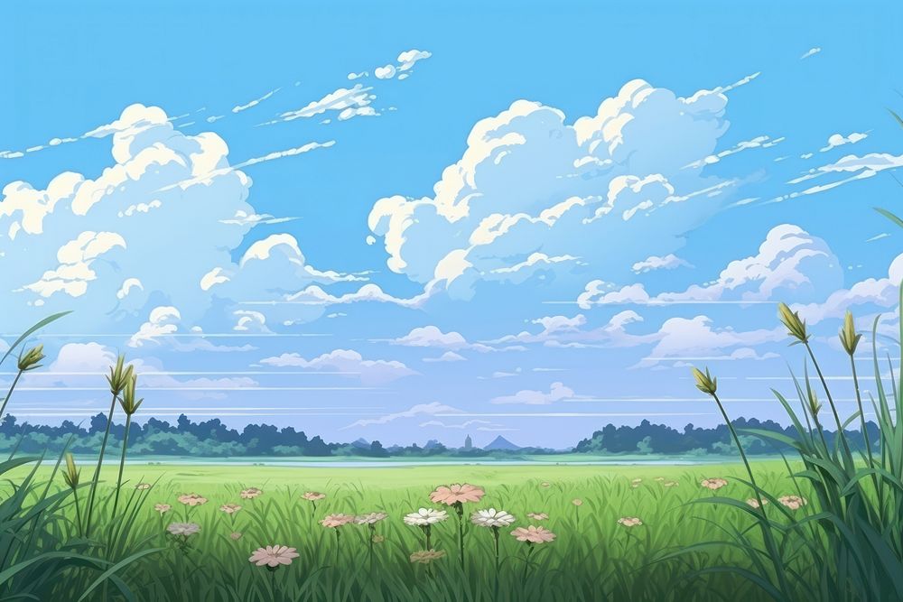Illustration lily field landscape outdoors horizon nature.