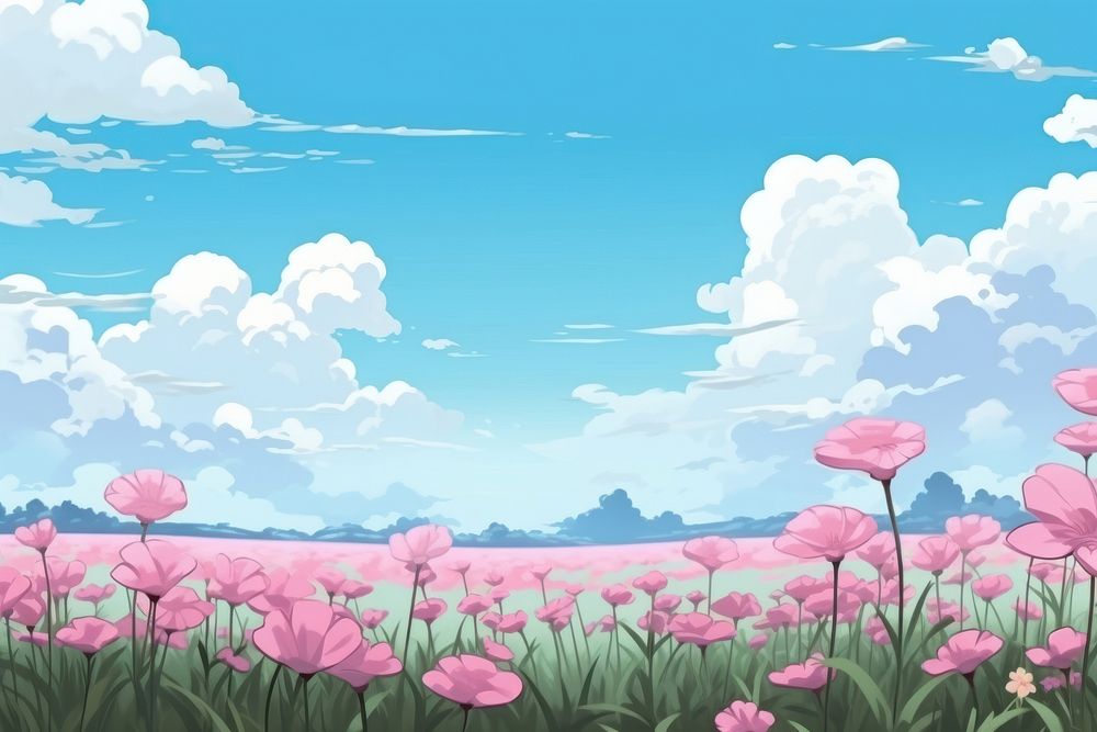 Illustration lily flowers field landscape backgrounds outdoors blossom.