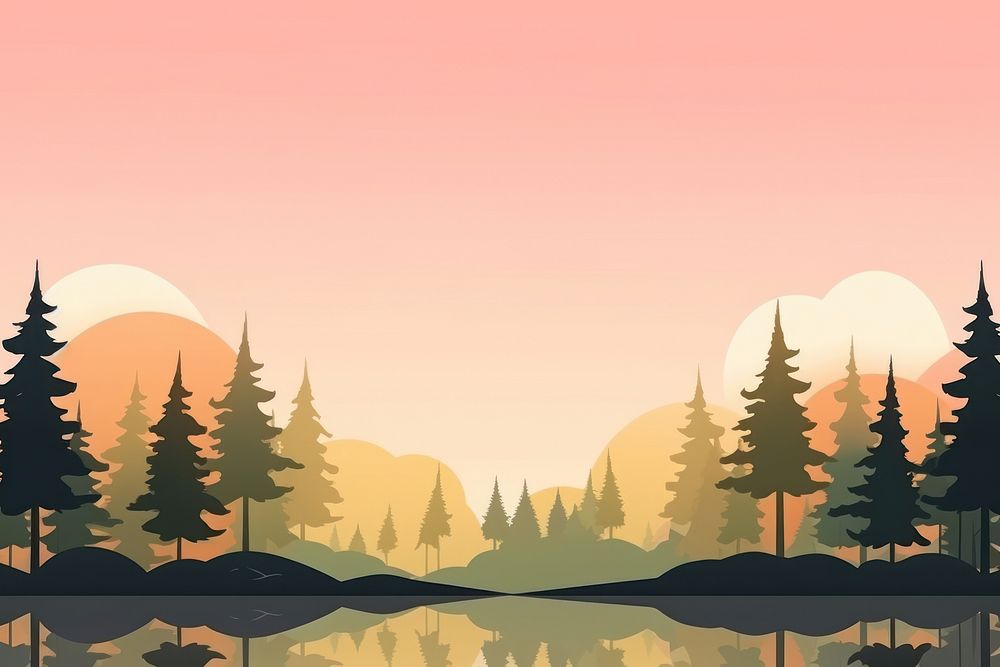 Illustration minimal forest landscape outdoors nature sunset.