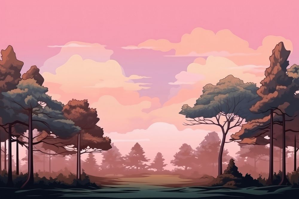 Illustration minimal forest landscape outdoors nature anime.