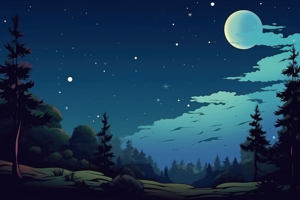 Illustration night forest landscape astronomy outdoors nature.
