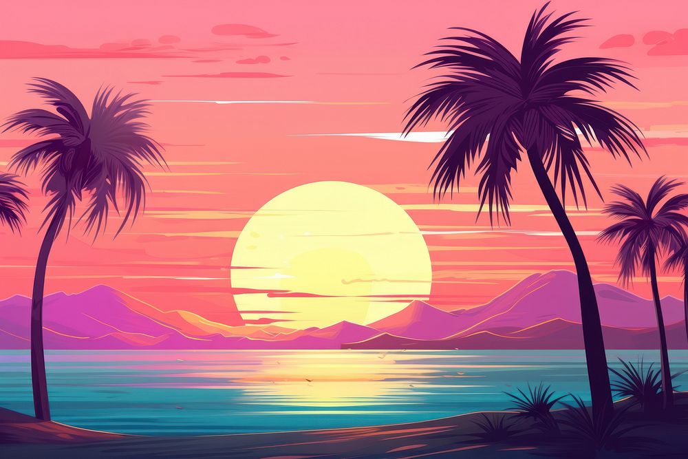 Palm tree and sunset landscape outdoors nature.