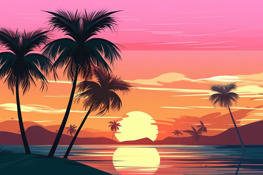 Palm tree and sunset landscape outdoors nature.