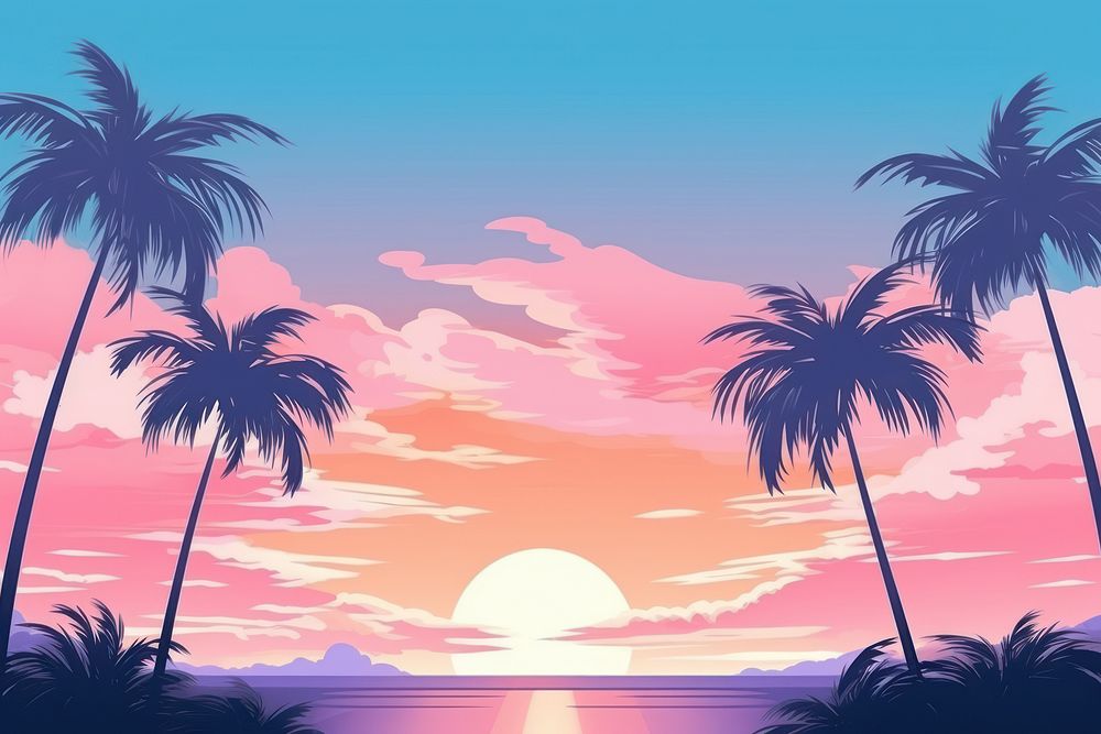 Illustration palm trees landscape backgrounds outdoors horizon.