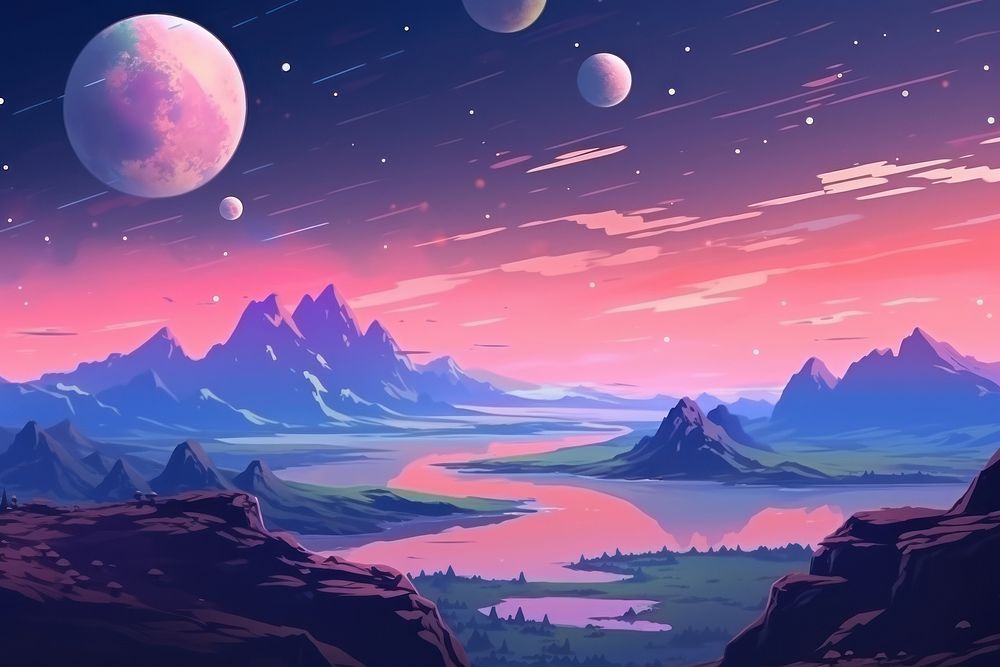 Illustration planets landscape astronomy panoramic outdoors.