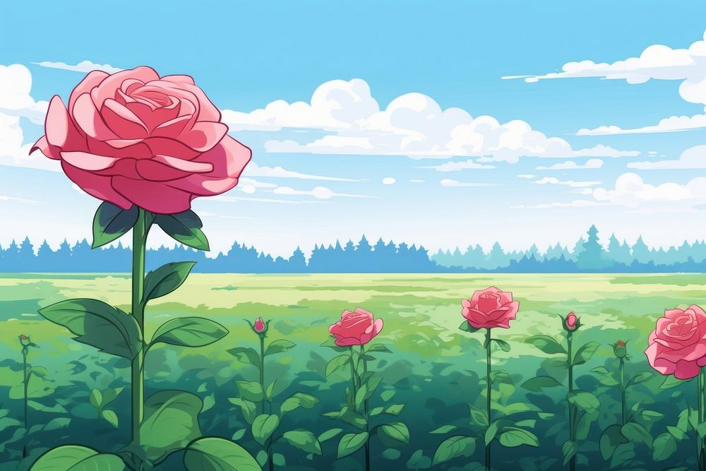 Red rose field landscape outdoors nature.