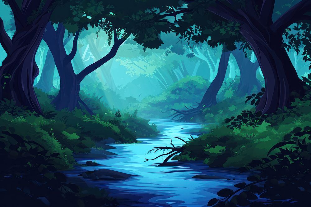 River in deep forest landscape outdoors woodland.
