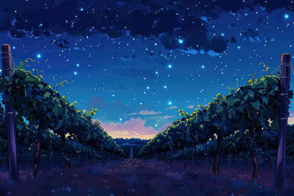 Vine at night landscape outdoors vineyard.