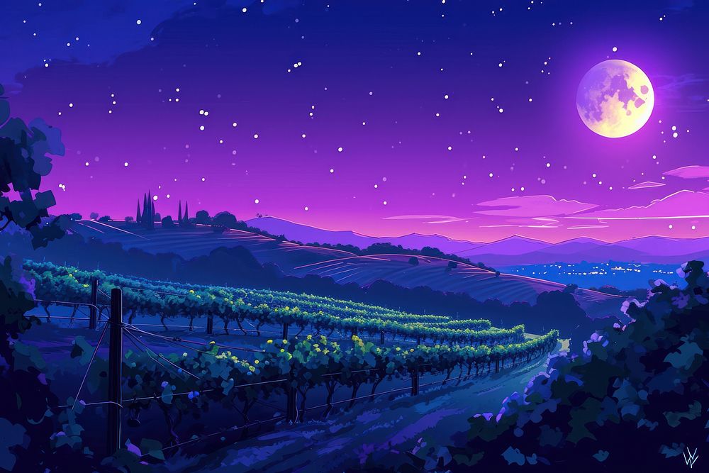 Vine at night landscape astronomy vineyard.