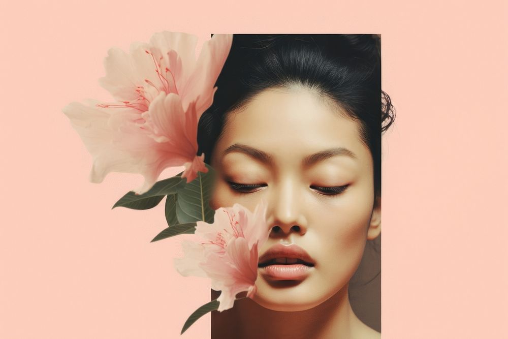 Collage of a asian woman flower portrait adult.