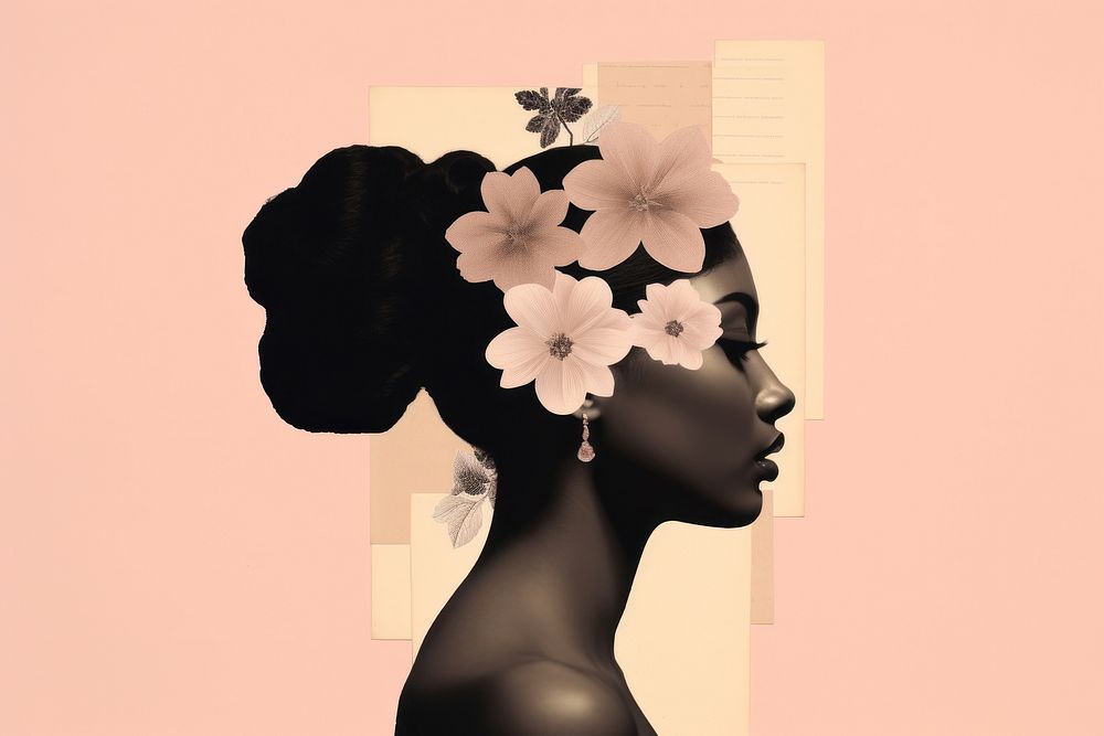 Collage of a black woman flower portrait adult.