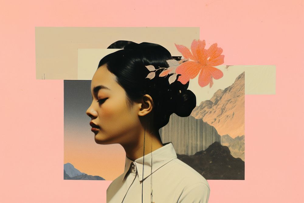 Collage of a asian woman art portrait flower.