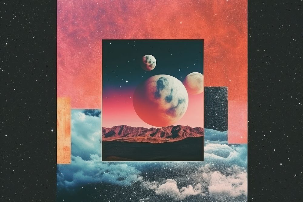 Collage Retro dreamy of minimal Open window pop up on the galaxy astronomy universe nature.