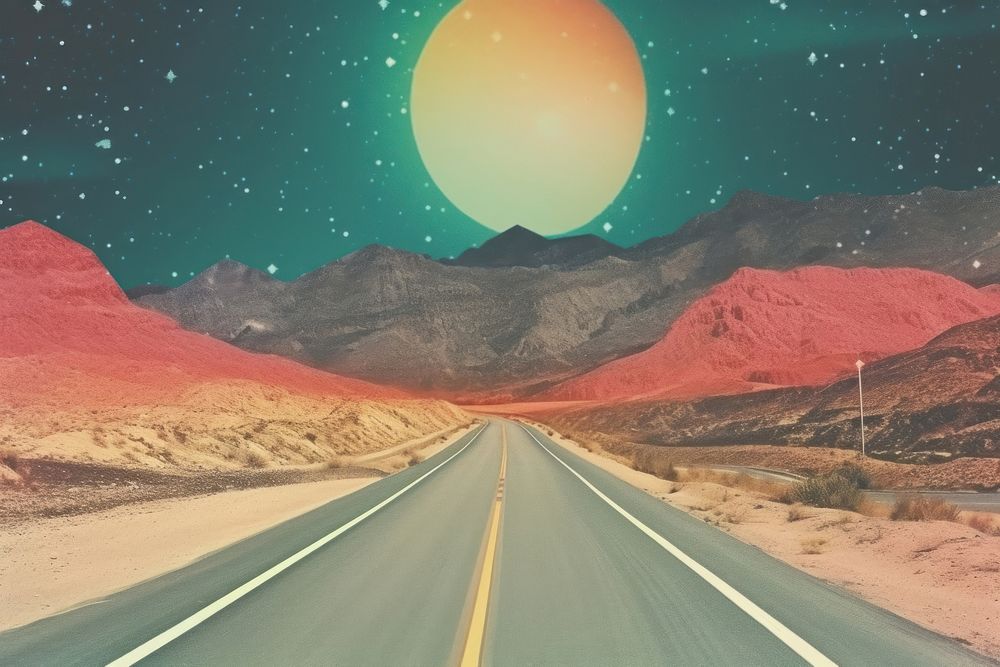 Collage Retro dreamy of a road nature highway galaxy.