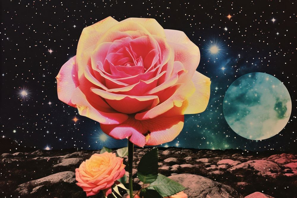 Collage Retro dreamy of butterfly and rose astronomy outdoors nature.