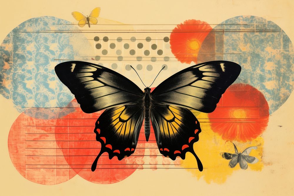 Collage Retro dreamy of butterfly painting insect art.