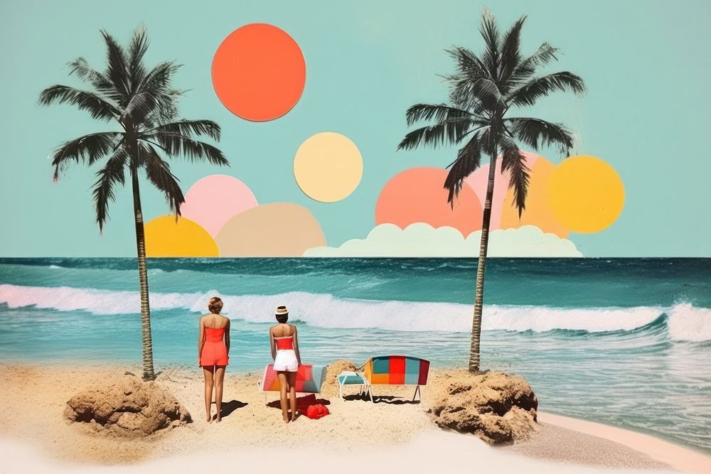 Collage Retro dreamy of beach fun outdoors vacation.