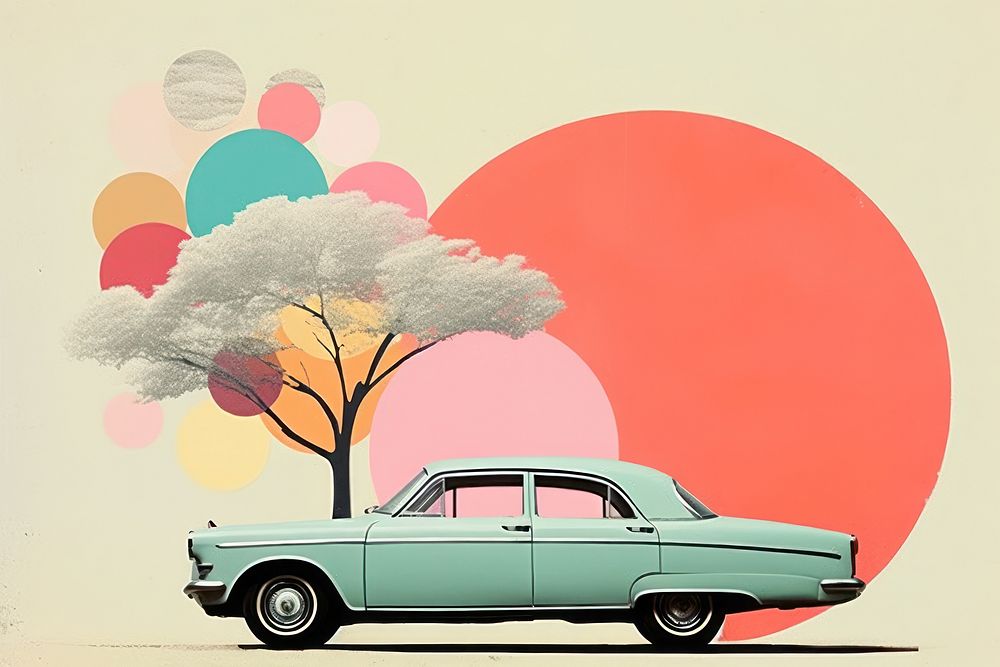 Collage Retro dreamy of car vehicle plant tree.