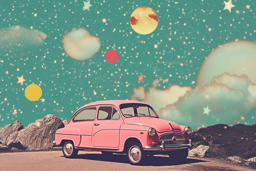 Collage Retro dreamy of car vehicle transportation automobile.