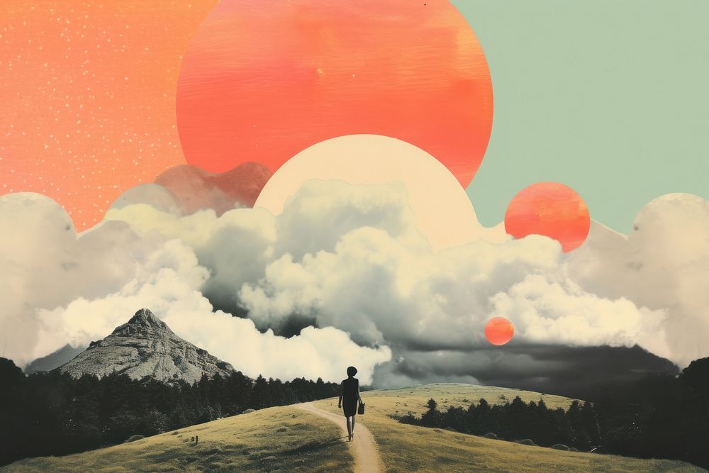 Collage Retro dreamy of cloud landscapes outdoors nature sky.