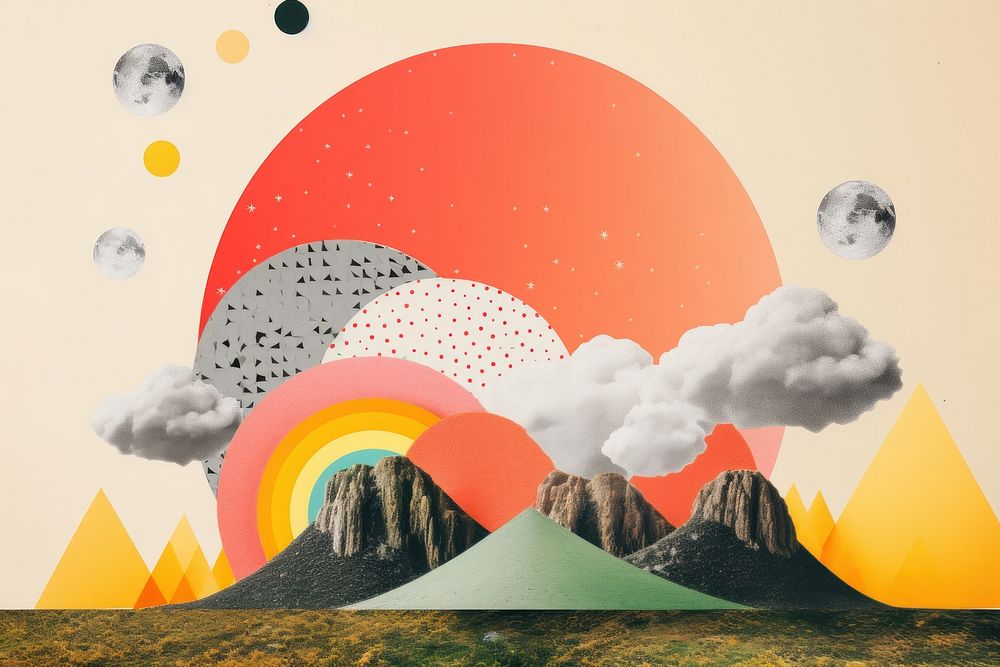 Collage Retro dreamy of cloud landscapes mountain outdoors nature.