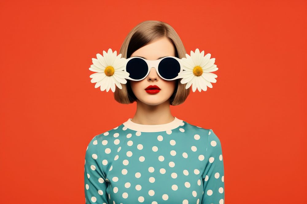 Collage Retro dreamy of daisy sunglasses portrait flower.