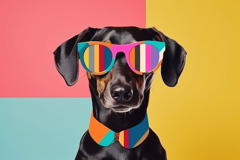 Collage Retro dreamy of dog sunglasses mammal animal.