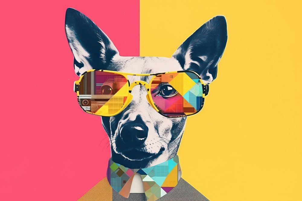 Collage Retro dreamy of dog sunglasses collage mammal.