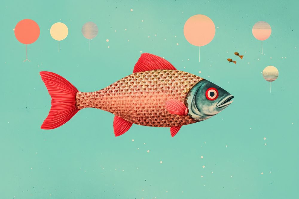 Collage Retro dreamy of fish animal underwater goldfish.