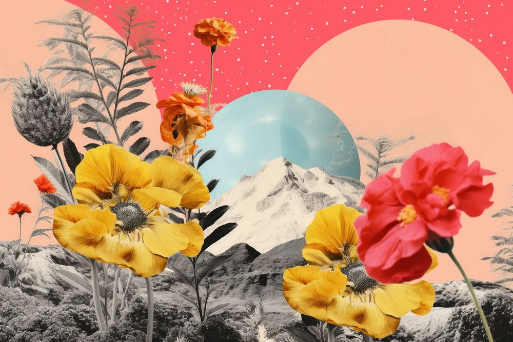 Collage Retro dreamy of flower background outdoors nature plant.