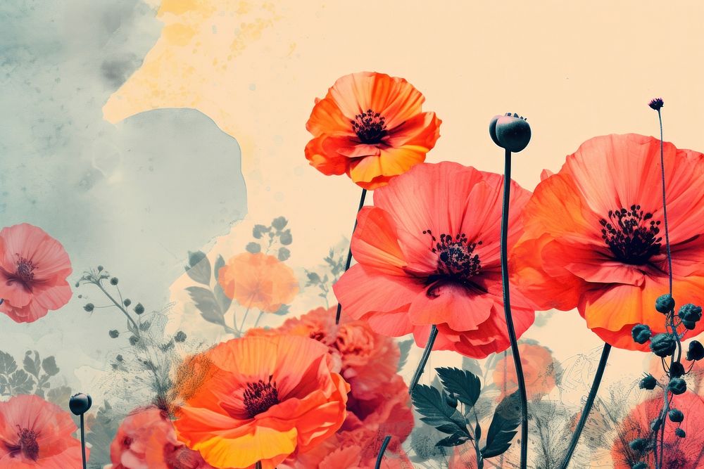 Collage Retro dreamy of flower background backgrounds poppy petal.