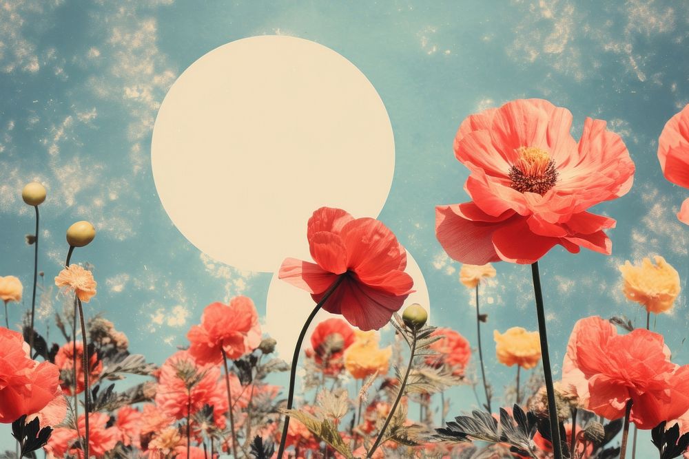 Collage Retro dreamy of flower background outdoors blossom nature.