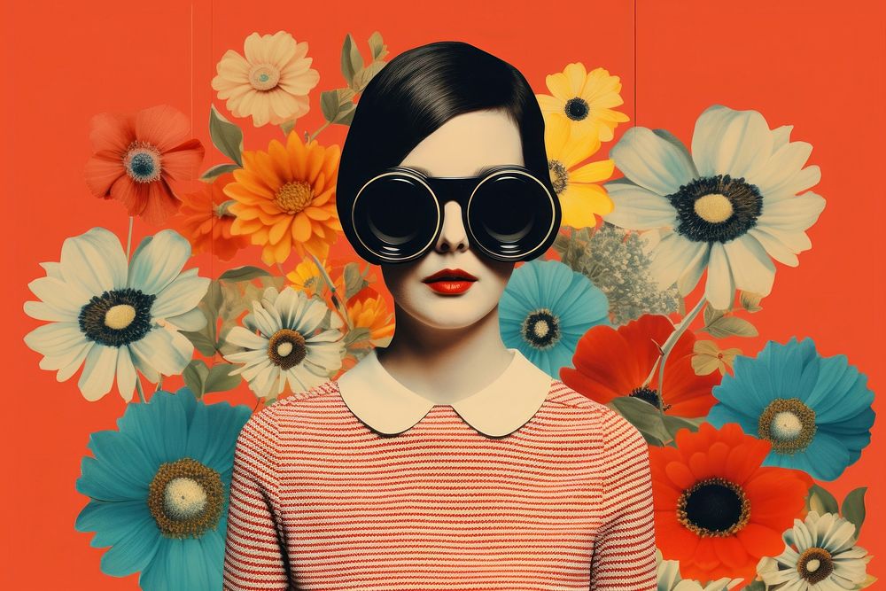 Collage Retro dreamy of flower sunglasses portrait adult.