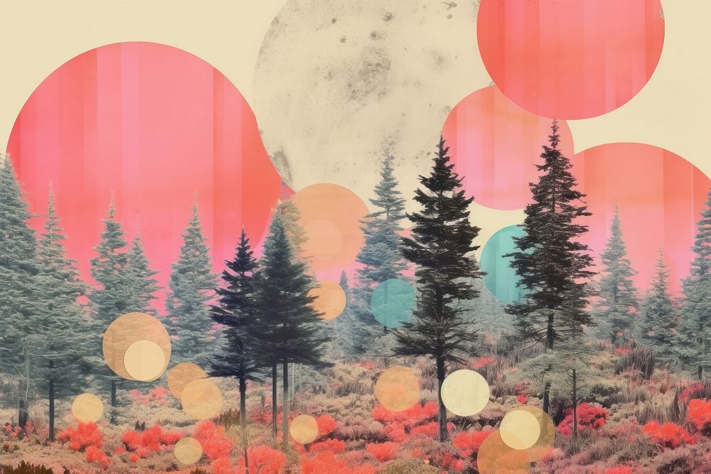 Collage Retro dreamy of forest outdoors nature plant.