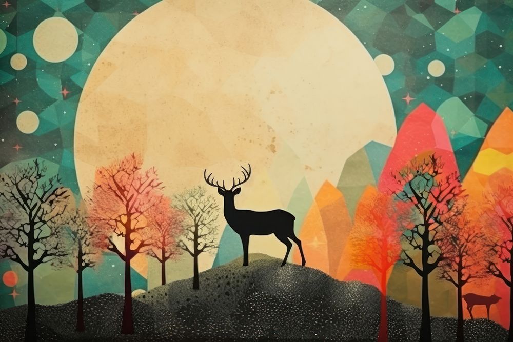 Collage Retro dreamy of forest mammal art tranquility.