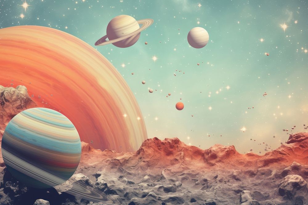 Collage Retro dreamy of galaxy background astronomy universe planet.