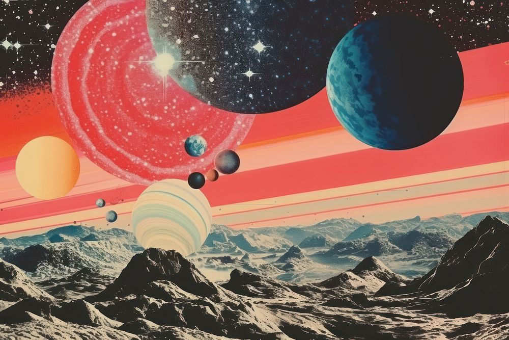 Collage Retro dreamy of galaxy background astronomy universe outdoors.