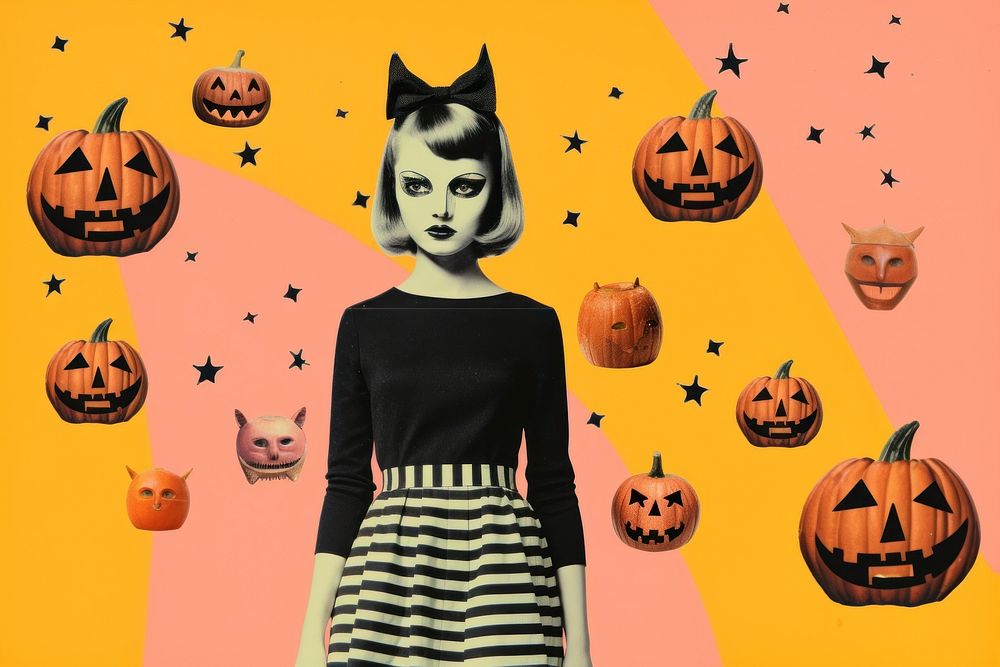 Collage Retro dreamy of halloween adult face fun.